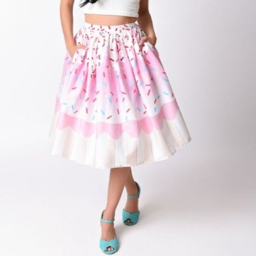 Unique Vintage Cupcake Liner Pink and White Pleated Skirt